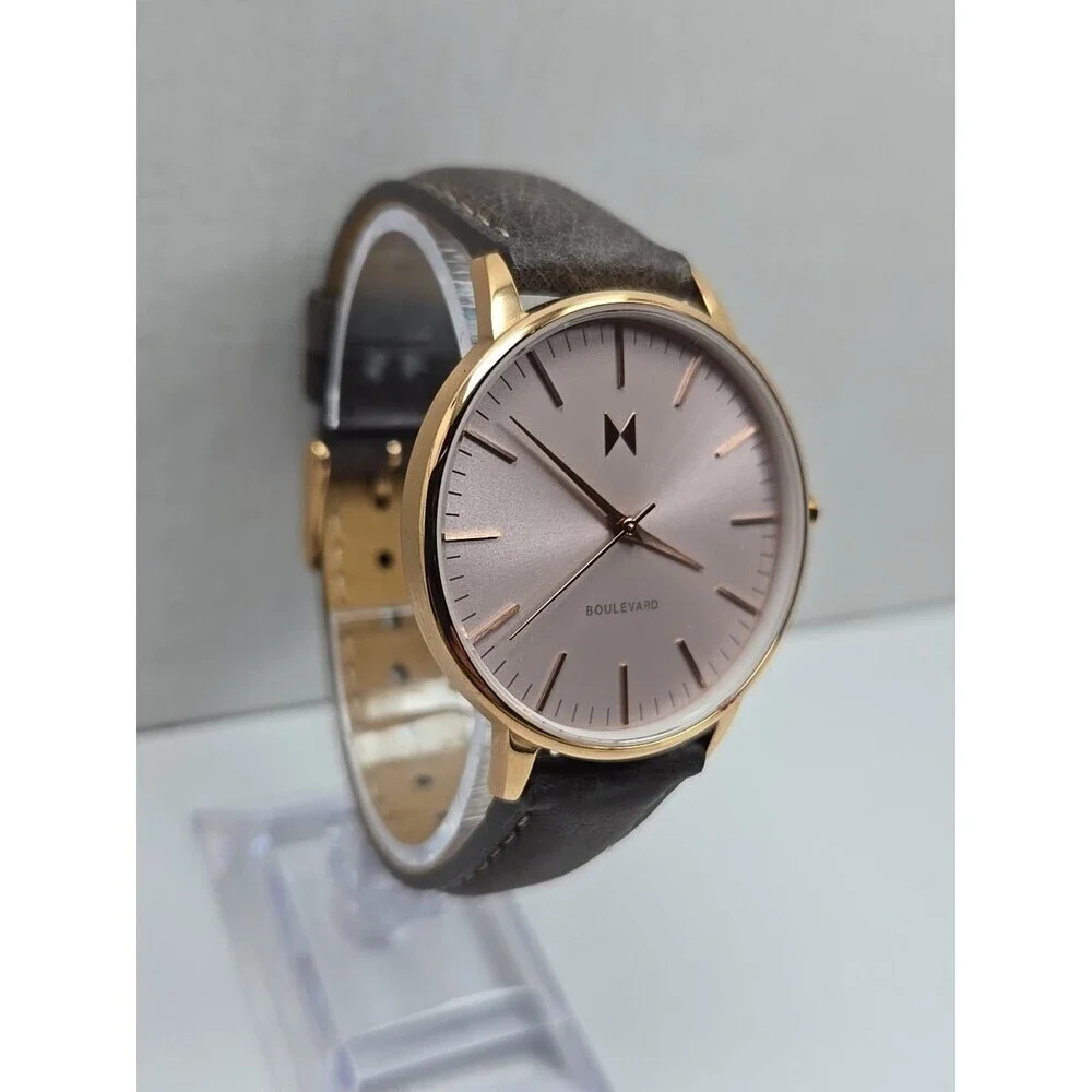 MVMT Boulevard Rosecrans 38mm Blush Dial Leather Quartz Watch New Battery